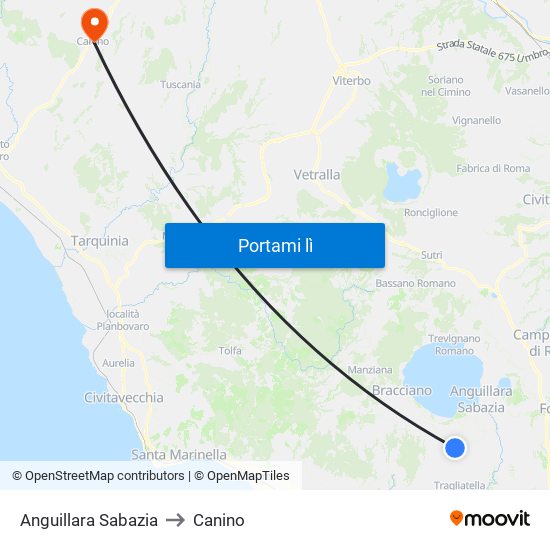 Anguillara Sabazia to Canino map