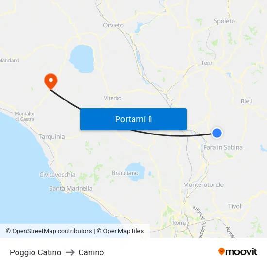 Poggio Catino to Canino map