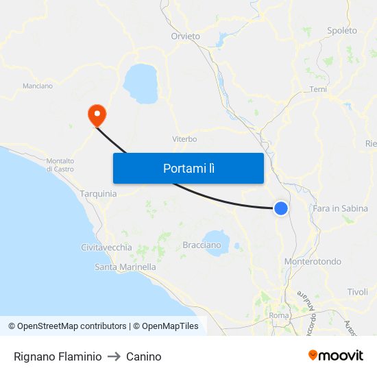 Rignano Flaminio to Canino map