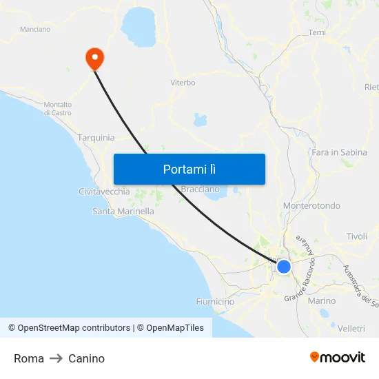 Roma to Canino map