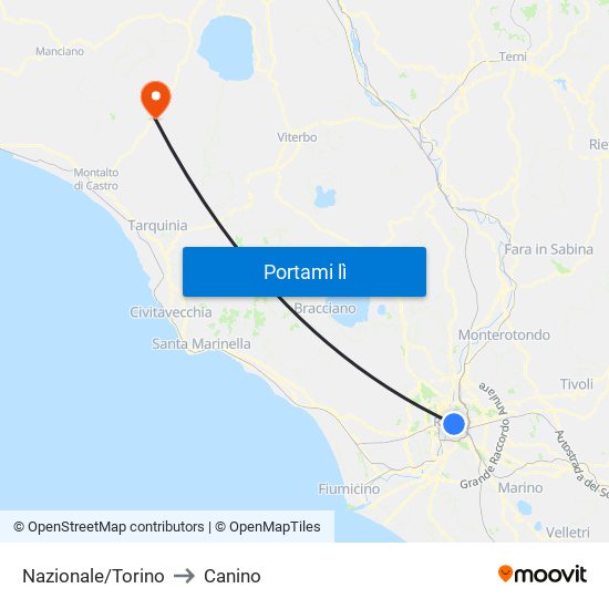 Nazionale/Torino to Canino map