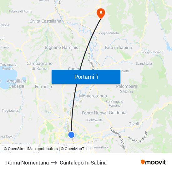 Roma Nomentana to Cantalupo In Sabina map