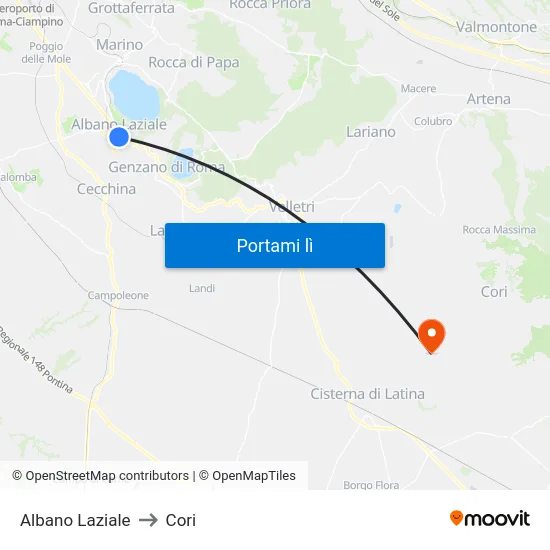 Albano Laziale to Cori map