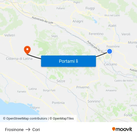 Frosinone to Cori map