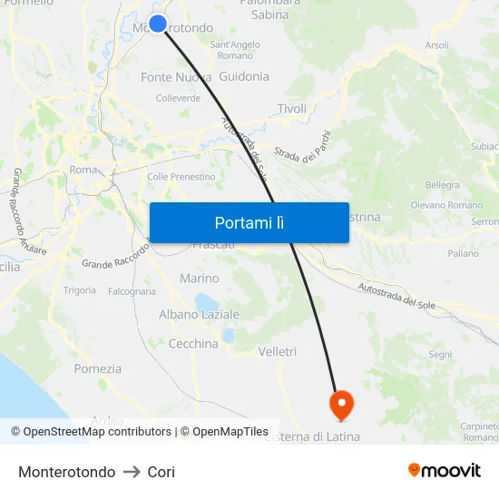 Monterotondo to Cori map