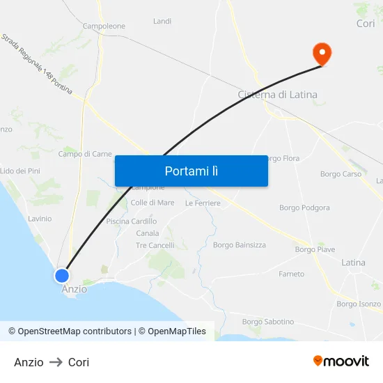 Anzio to Cori map
