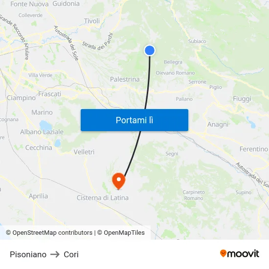 Pisoniano to Cori map