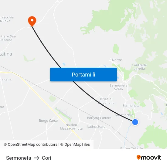 Sermoneta to Cori map