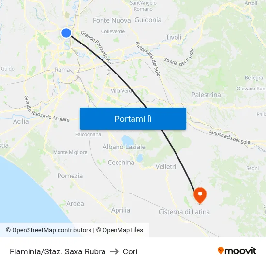 Flaminia/Staz. Saxa Rubra to Cori map