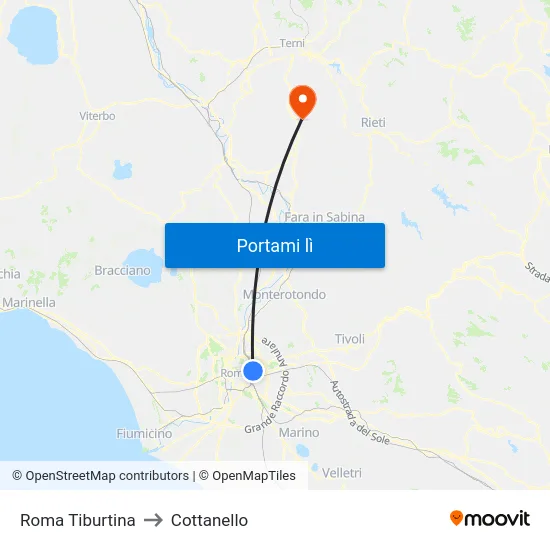 Roma Tiburtina to Cottanello map