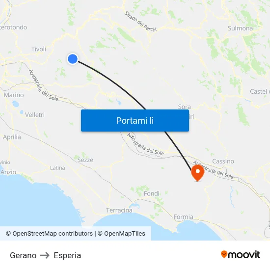 Gerano to Esperia map