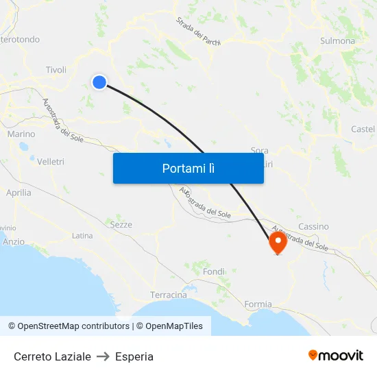 Cerreto Laziale to Esperia map