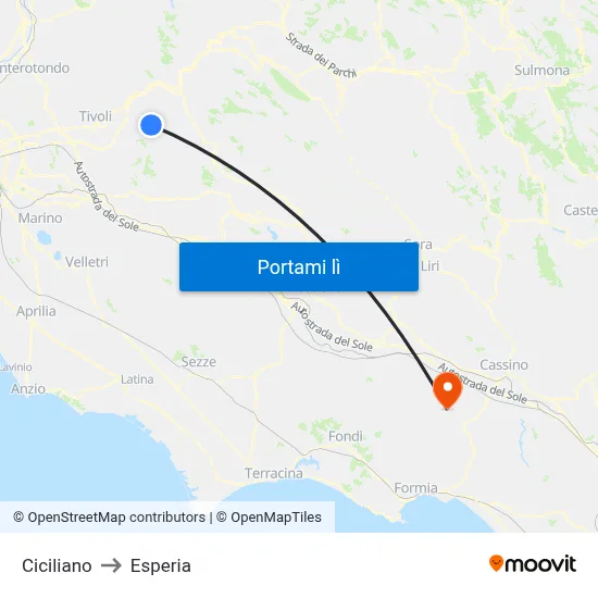 Ciciliano to Esperia map