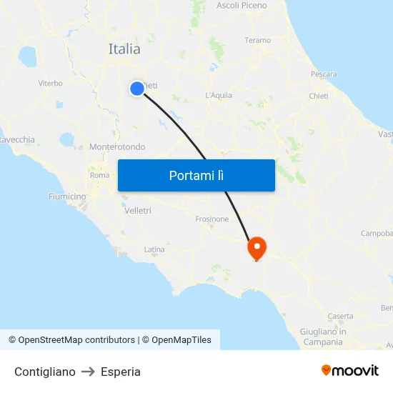 Contigliano to Esperia map