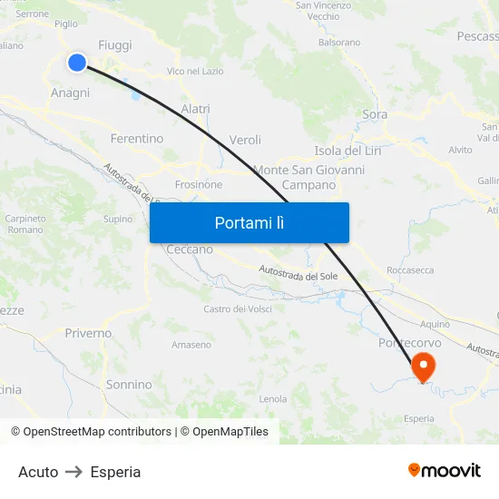 Acuto to Esperia map
