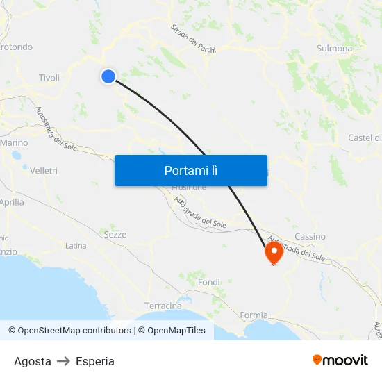 Agosta to Esperia map