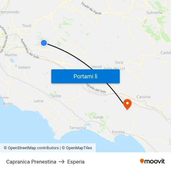 Capranica Prenestina to Esperia map