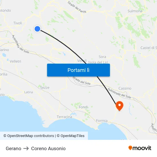Gerano to Coreno Ausonio map