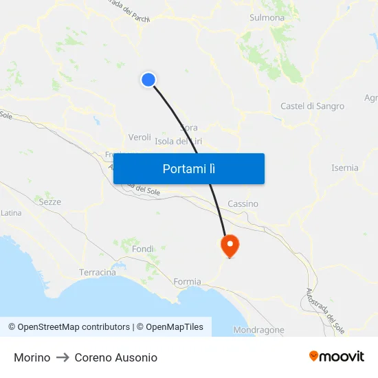 Morino to Coreno Ausonio map