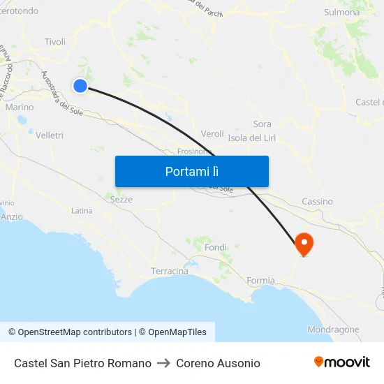 Castel San Pietro Romano to Coreno Ausonio map