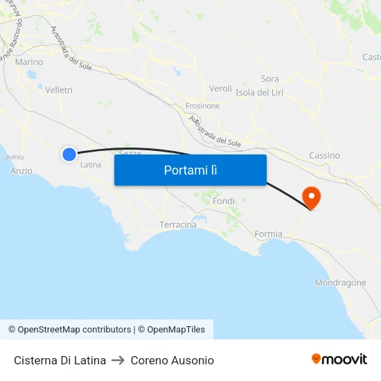 Cisterna Di Latina to Coreno Ausonio map