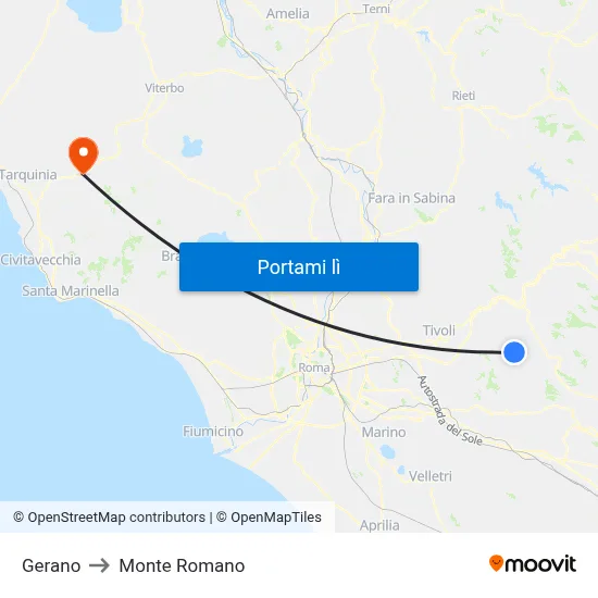 Gerano to Monte Romano map
