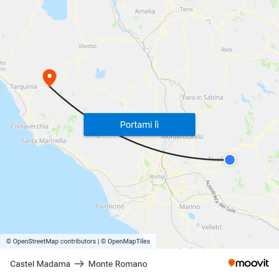 Castel Madama to Monte Romano map