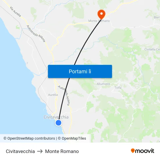 Civitavecchia to Monte Romano map