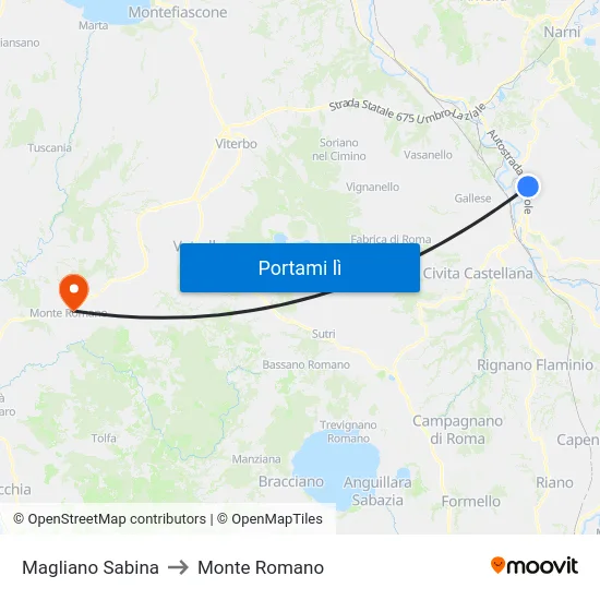 Magliano Sabina to Monte Romano map