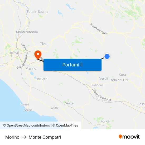 Morino to Monte Compatri map