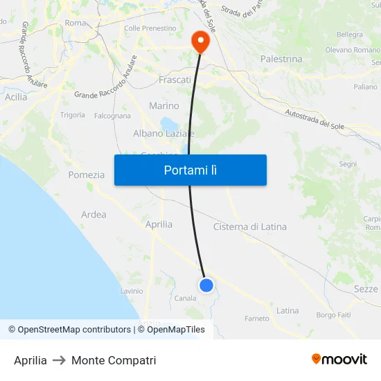 Aprilia to Monte Compatri map