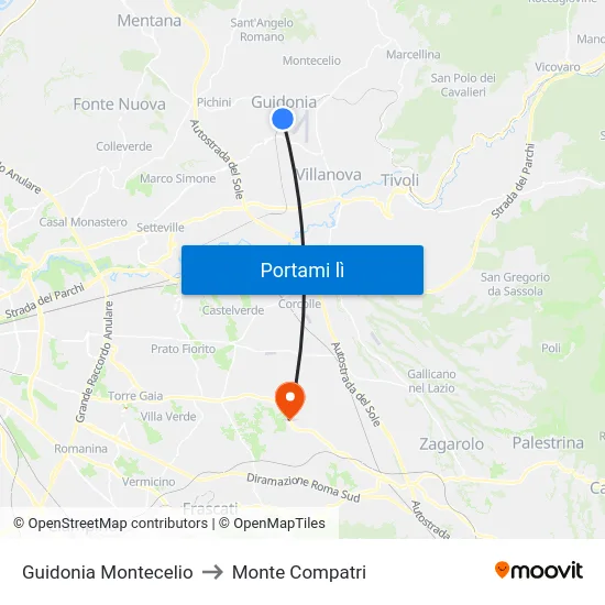 Guidonia Montecelio to Monte Compatri map