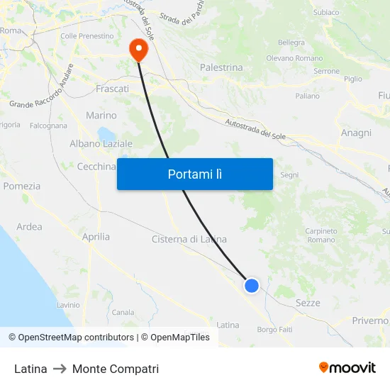Latina to Monte Compatri map