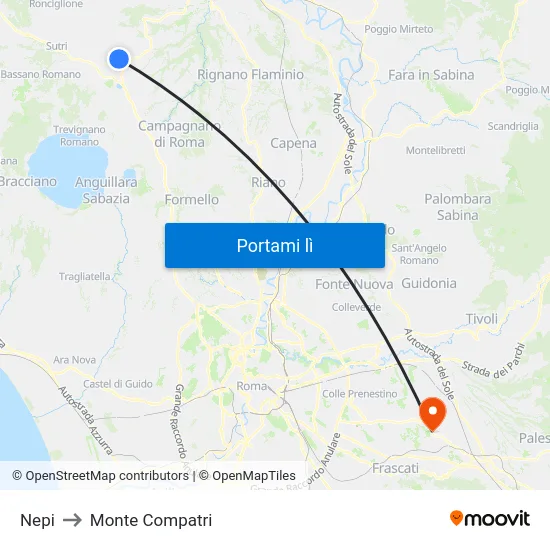 Nepi to Monte Compatri map