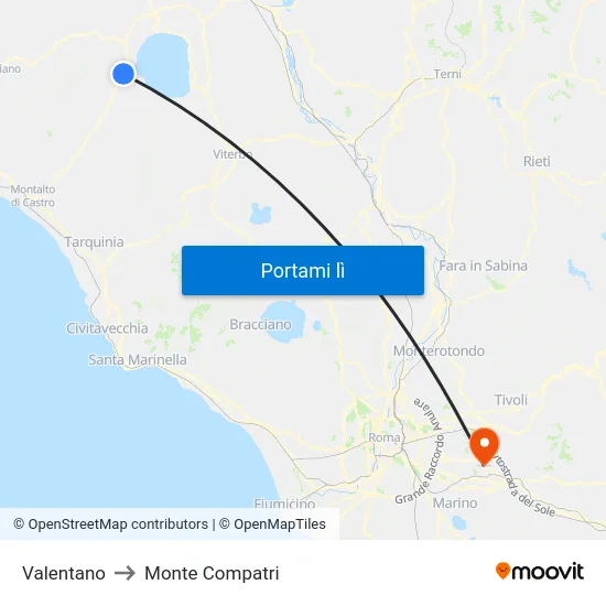 Valentano to Monte Compatri map