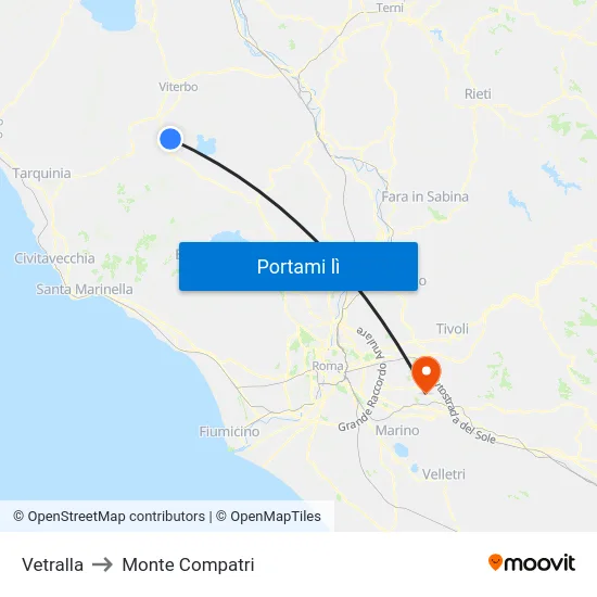 Vetralla to Monte Compatri map