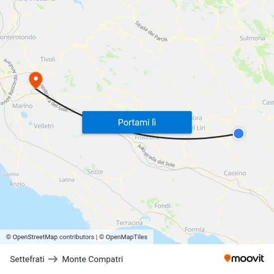 Settefrati to Monte Compatri map