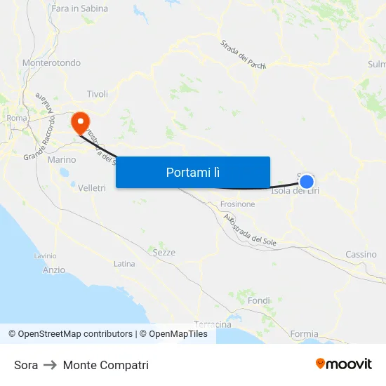 Sora to Monte Compatri map