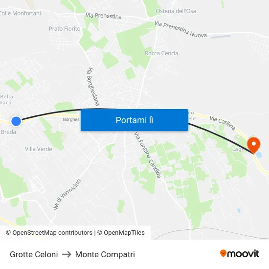 Grotte Celoni to Monte Compatri map