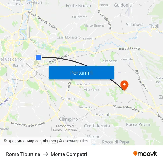 Roma Tiburtina to Monte Compatri map