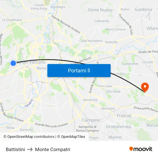 Battistini to Monte Compatri map