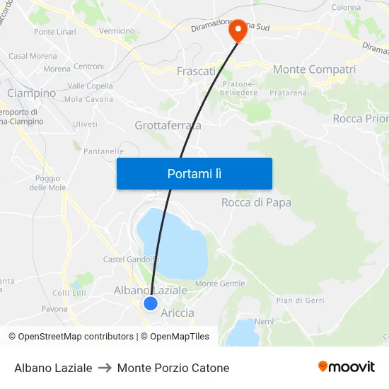 Albano Laziale to Monte Porzio Catone map