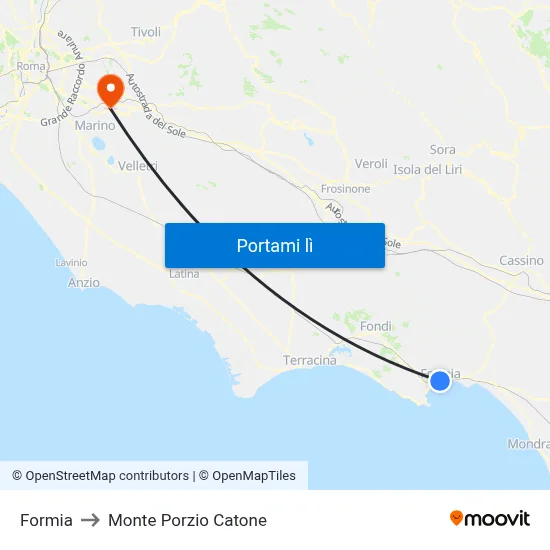 Formia to Monte Porzio Catone map
