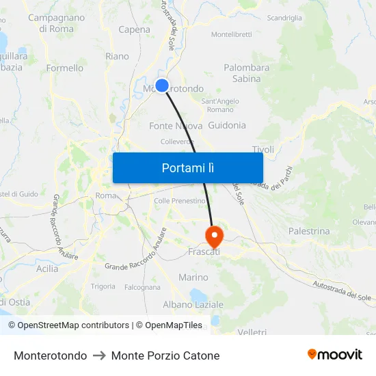 Monterotondo to Monte Porzio Catone map