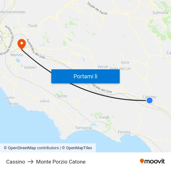 Cassino to Monte Porzio Catone map