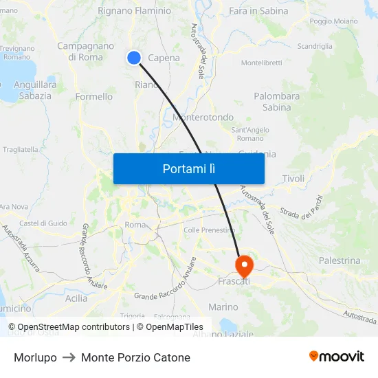 Morlupo to Monte Porzio Catone map