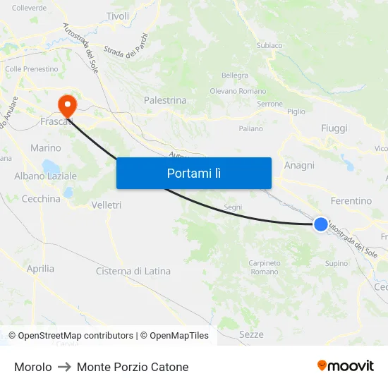 Morolo to Monte Porzio Catone map