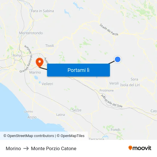 Morino to Monte Porzio Catone map