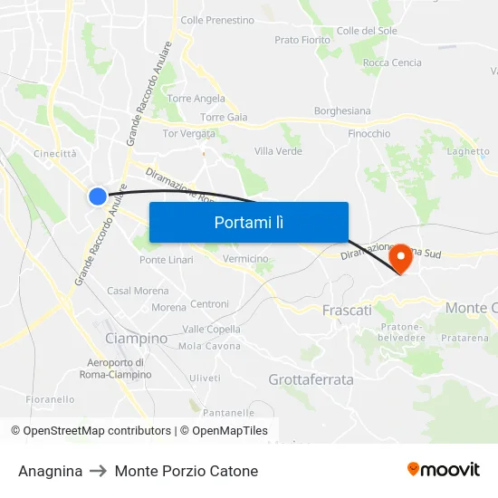 Anagnina to Monte Porzio Catone map