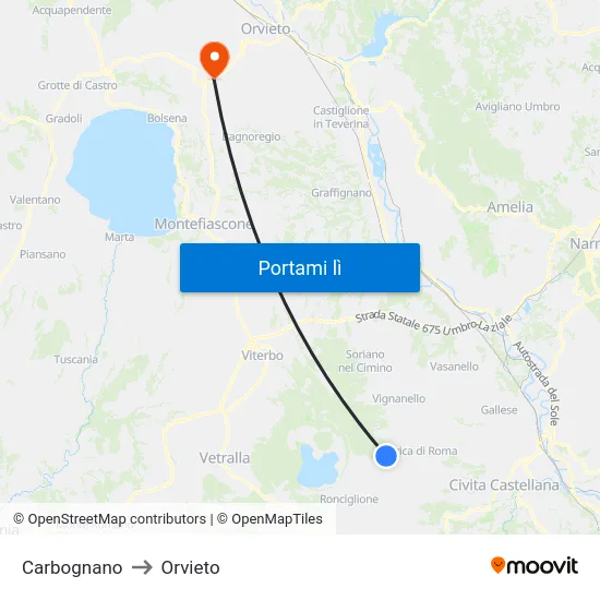 Carbognano to Orvieto map